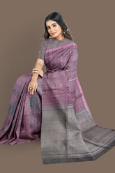Mocha brown with silver motify on grey soft silk saree - MIRASILKS Mocha brown with silver motify on grey soft silk saree